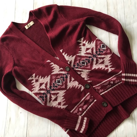 Hollister Sweaters - Hollister Maroon Aztec Cardigan